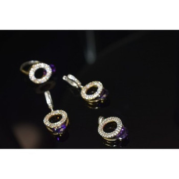 925 Sterling Silver with Gilding Violet Alpanite & CZ Set