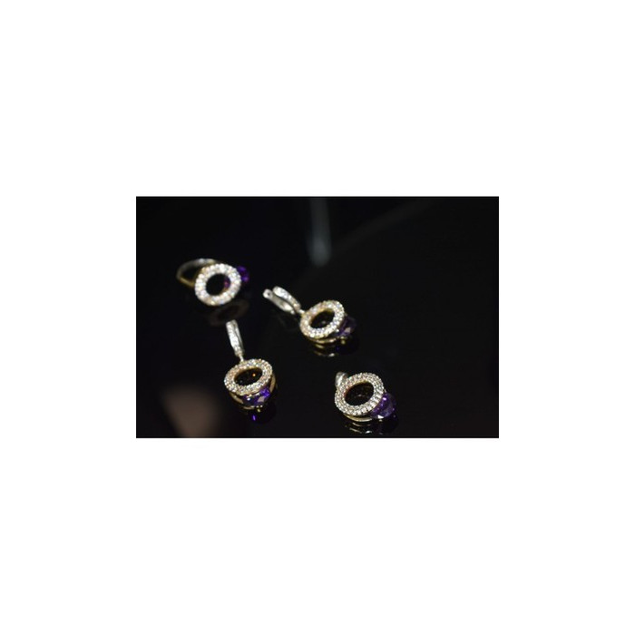 925 Sterling Silver with Gilding Violet Alpanite & CZ Set