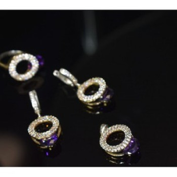 925 Sterling Silver with Gilding Violet Alpanite & CZ Set
