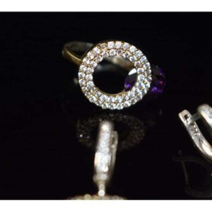 925 Sterling Silver with Gilding Violet Alpanite & CZ Set