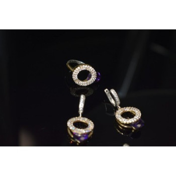 925 Sterling Silver with Gilding Violet Alpanite & CZ Set