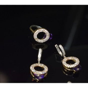 925 Sterling Silver with Gilding Violet Alpanite & CZ Set
