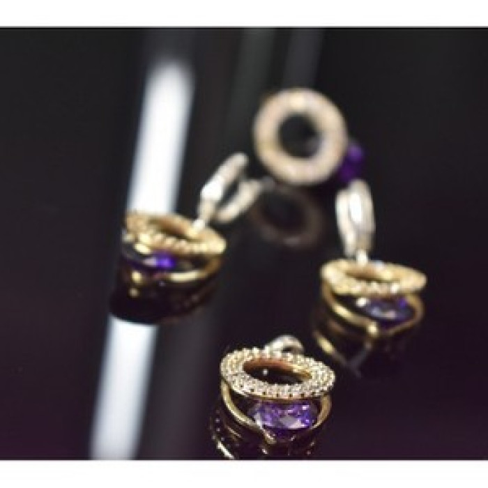 925 Sterling Silver with Gilding Violet Alpanite & CZ Set