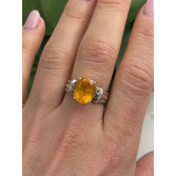 925 Sterling Silver Citrine & Marcasite Ring Size 8