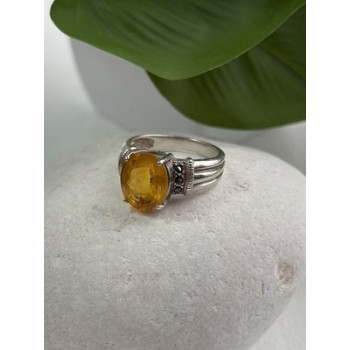 925 Sterling Silver Citrine & Marcasite Ring Size 8