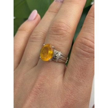 925 Sterling Silver Citrine & Marcasite Ring Size 8