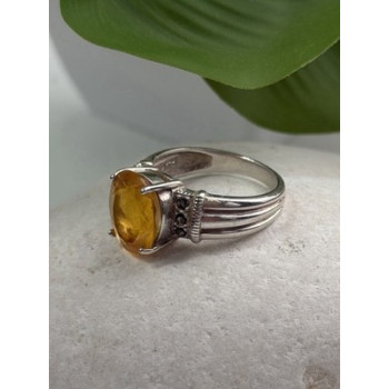 925 Sterling Silver Citrine & Marcasite Ring Size 8
