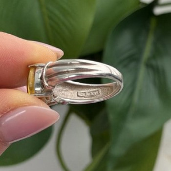 925 Sterling Silver Citrine & Marcasite Ring Size 8