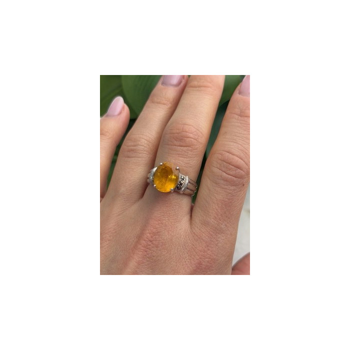925 Sterling Silver Citrine & Marcasite Ring Size 8