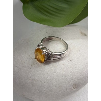 925 Sterling Silver Citrine & Marcasite Ring Size 8