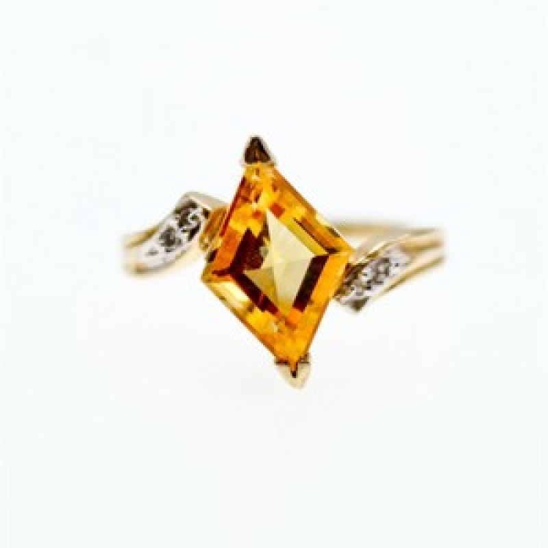 10K Yellow Gold Heliodor & Diamonds Ring Size 7