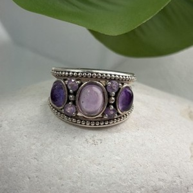 925 Sterling Silver Purple Tourmaline Ring Size 6