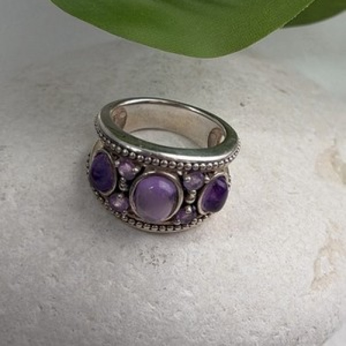 925 Sterling Silver Purple Tourmaline Ring Size 6