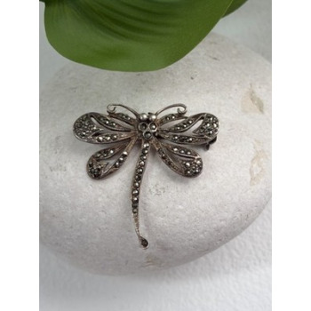 925 Sterling Silver Dragonfly Brooch Marcasite
