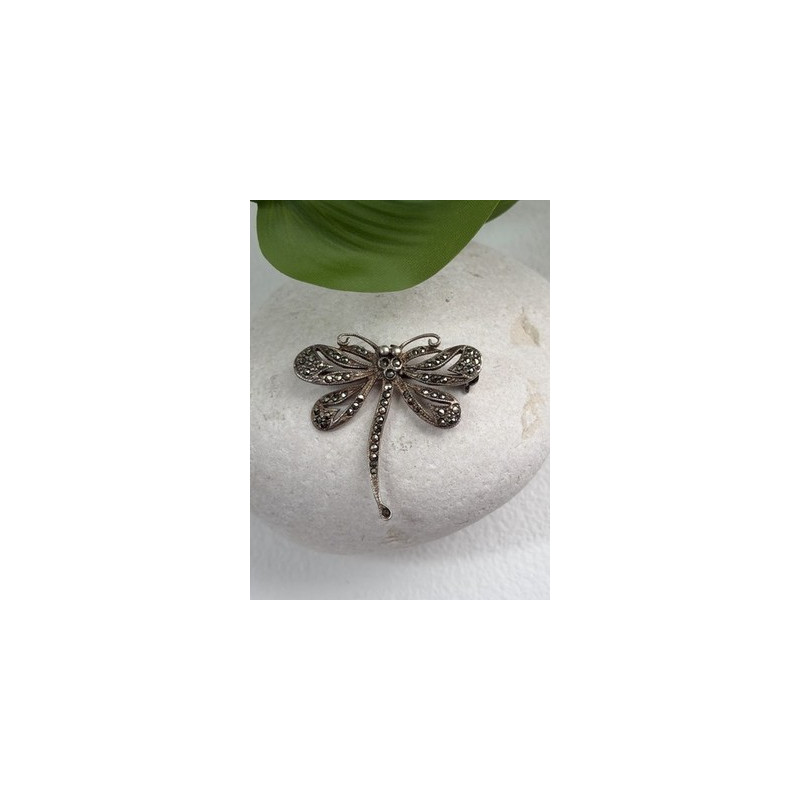 925 Sterling Silver Dragonfly Brooch Marcasite