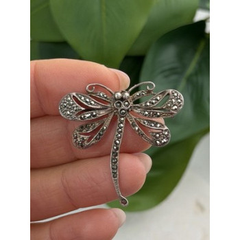925 Sterling Silver Dragonfly Brooch Marcasite