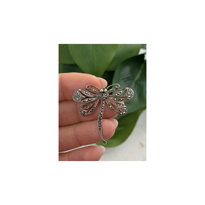 925 Sterling Silver Dragonfly Brooch Marcasite