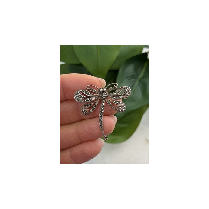 925 Sterling Silver Dragonfly Brooch Marcasite