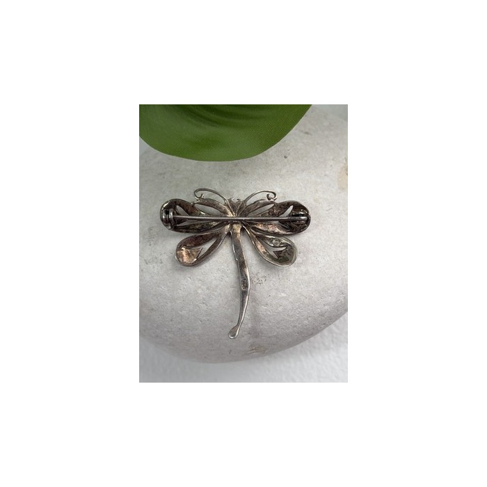 925 Sterling Silver Dragonfly Brooch Marcasite