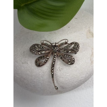925 Sterling Silver Dragonfly Brooch Marcasite