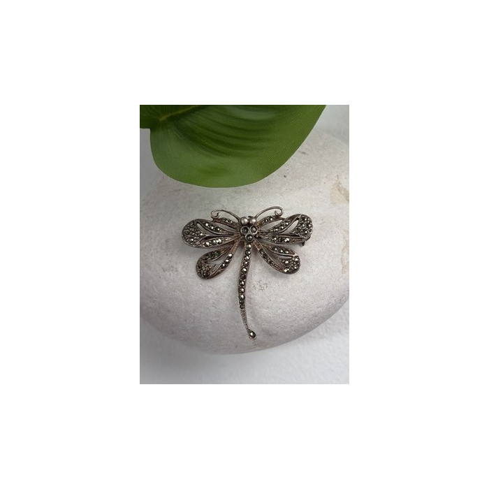 925 Sterling Silver Dragonfly Brooch Marcasite