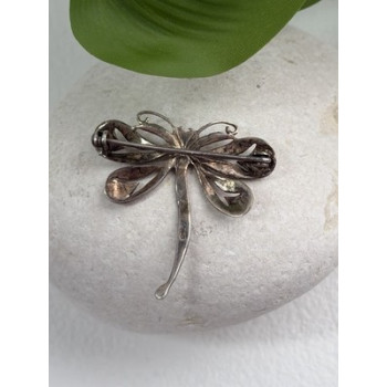 925 Sterling Silver Dragonfly Brooch Marcasite