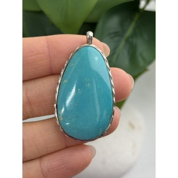 925 Sterling Silver Turquoise Pendant Length 1.8 in