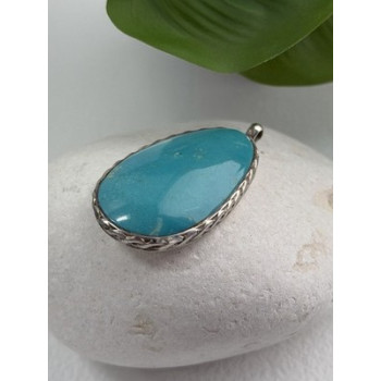 925 Sterling Silver Turquoise Pendant Length 1.8 in