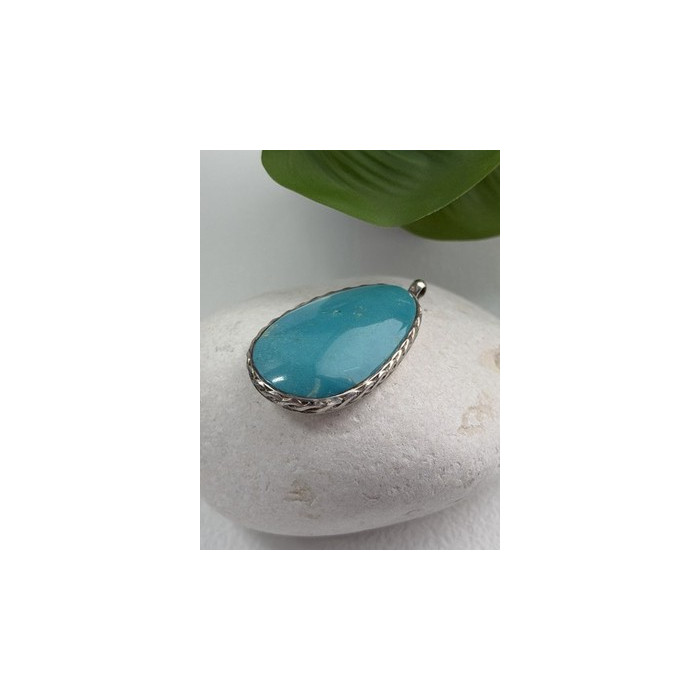 925 Sterling Silver Turquoise Pendant Length 1.8 in