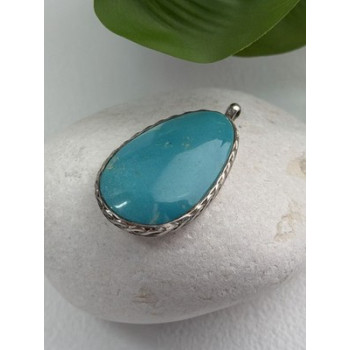 925 Sterling Silver Turquoise Pendant Length 1.8 in