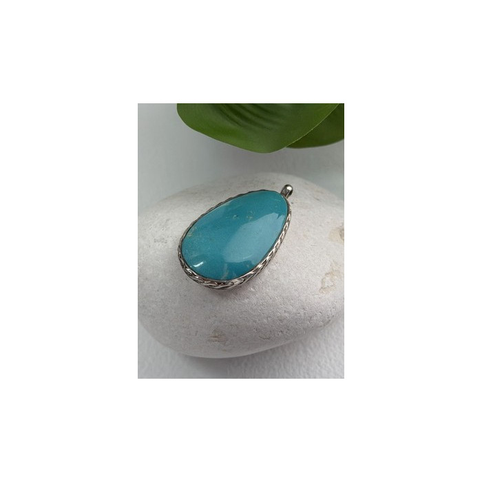 925 Sterling Silver Turquoise Pendant Length 1.8 in