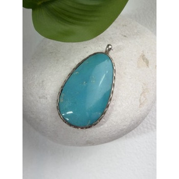 925 Sterling Silver Turquoise Pendant Length 1.8 in