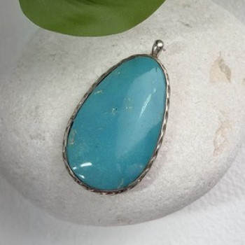 925 Sterling Silver Turquoise Pendant Length 1.8 in