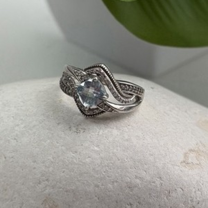 JWBR 925 Sterling Silver Topaz & Beryl Ring Size 7