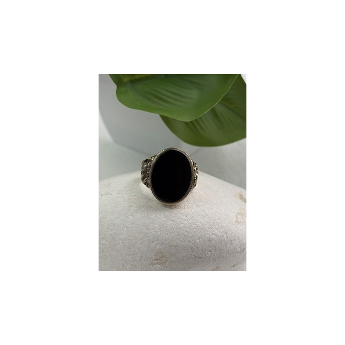Men's 925 Sterling Silver Gold Plated Black Onyx Ring Size 9