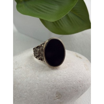 Men's 925 Sterling Silver Gold Plated Black Onyx Ring Size 9
