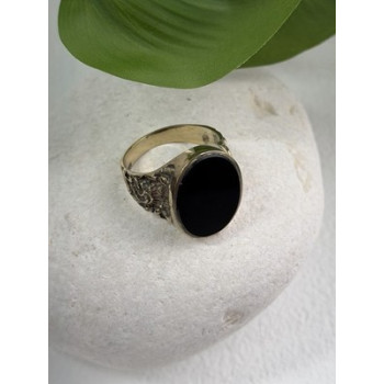 Men's 925 Sterling Silver Gold Plated Black Onyx Ring Size 9