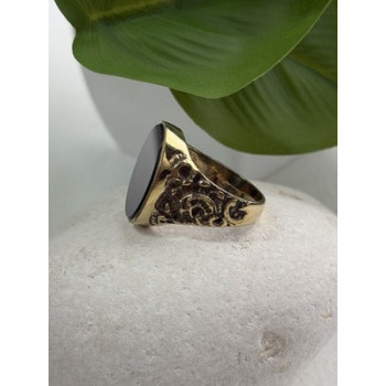 Men's 925 Sterling Silver Gold Plated Black Onyx Ring Size 9