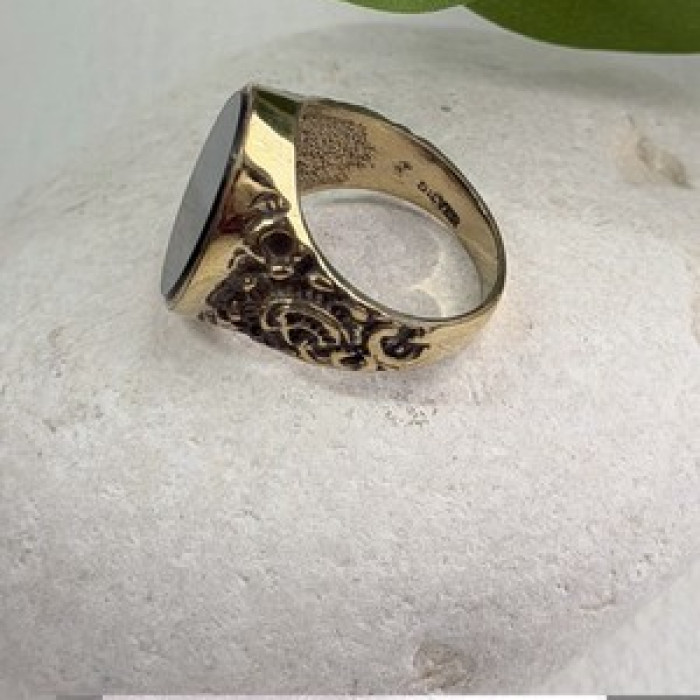 Men's 925 Sterling Silver Gold Plated Black Onyx Ring Size 9