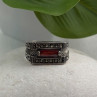 Men's  925 Sterling Silver Garnet & Marcasite Ring Size 10