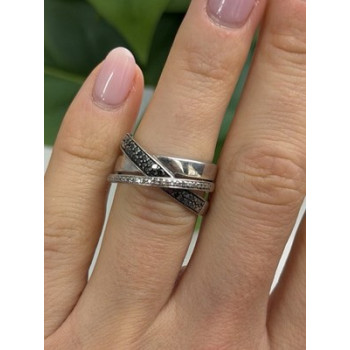 925 Sterling Silver Black & White Spinel Ring Size 6