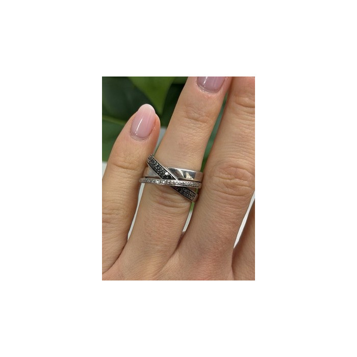 925 Sterling Silver Black & White Spinel Ring Size 6