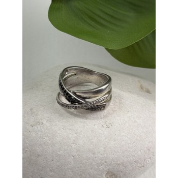 925 Sterling Silver Black & White Spinel Ring Size 6