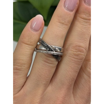 925 Sterling Silver Black & White Spinel Ring Size 6