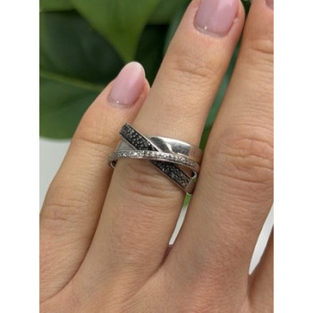 925 Sterling Silver Black & White Spinel Ring Size 6