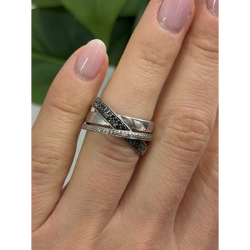 925 Sterling Silver Black & White Spinel Ring Size 6