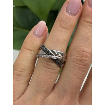 925 Sterling Silver Black & White Spinel Ring Size 6