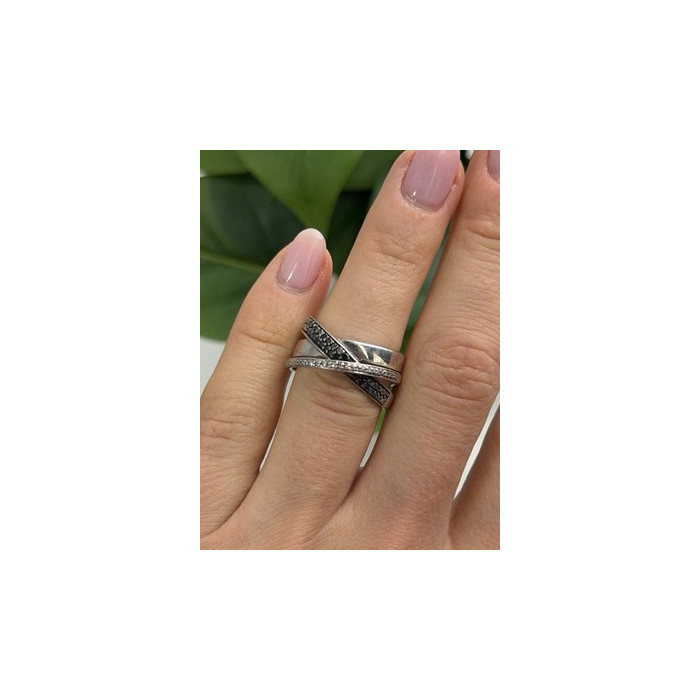 925 Sterling Silver Black & White Spinel Ring Size 6