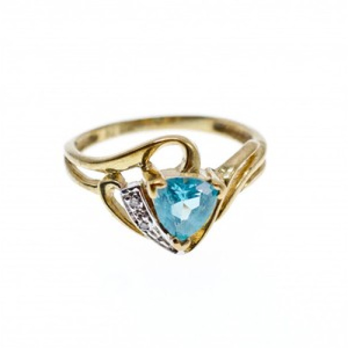 10K Yellow Gold Topaz & Diamonds Ring Size 6.75