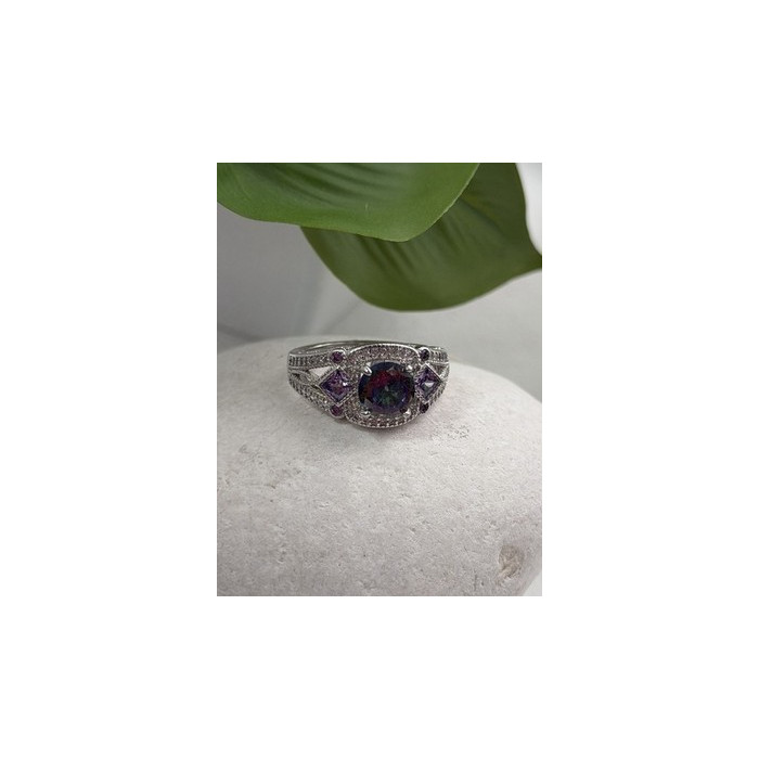925 Sterling Silver Mystic Topaz & Amethyst & Beryl Ring Size 8